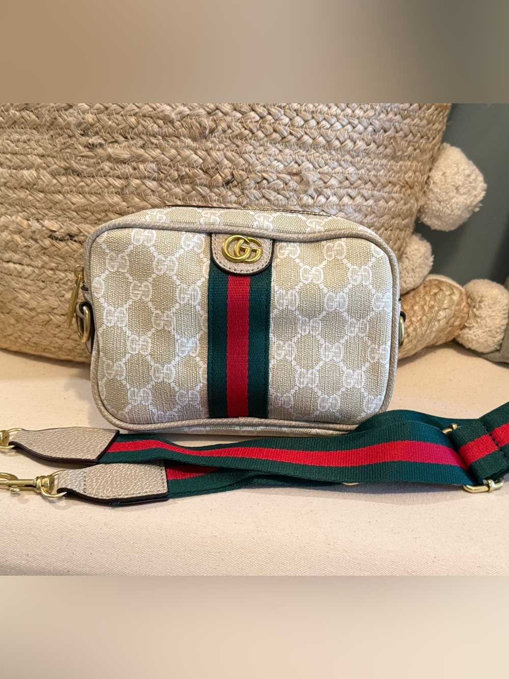 Unlisted Cream GG Monogram Crossbody with Green and Red Stripe - Picture 3 of 9
